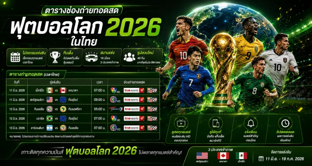 ตารางช่องถ่ายทอดสดฟุตบอลโลก 2026